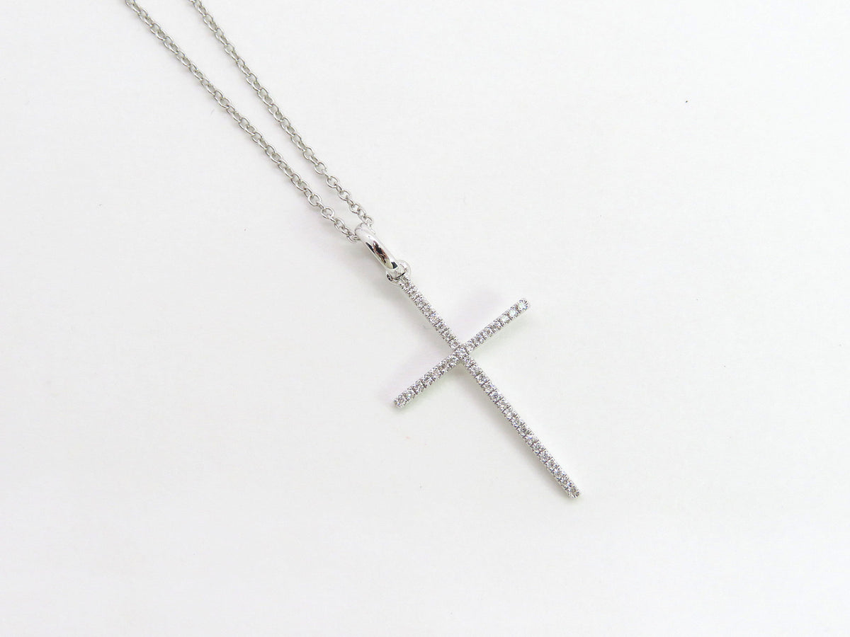 18k White Gold Diamond Cross Necklace – Liberal Jewellery